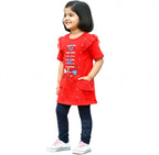 Girls Red Ruffle Top with Navy Blue Leggings – 2-Piece Outfit