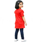 Girls Red Ruffle Top with Navy Blue Leggings – 2-Piece Outfit