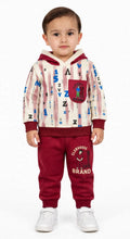 Boys’ Maroon & Cream Printed Hoodie Tracksuit Set